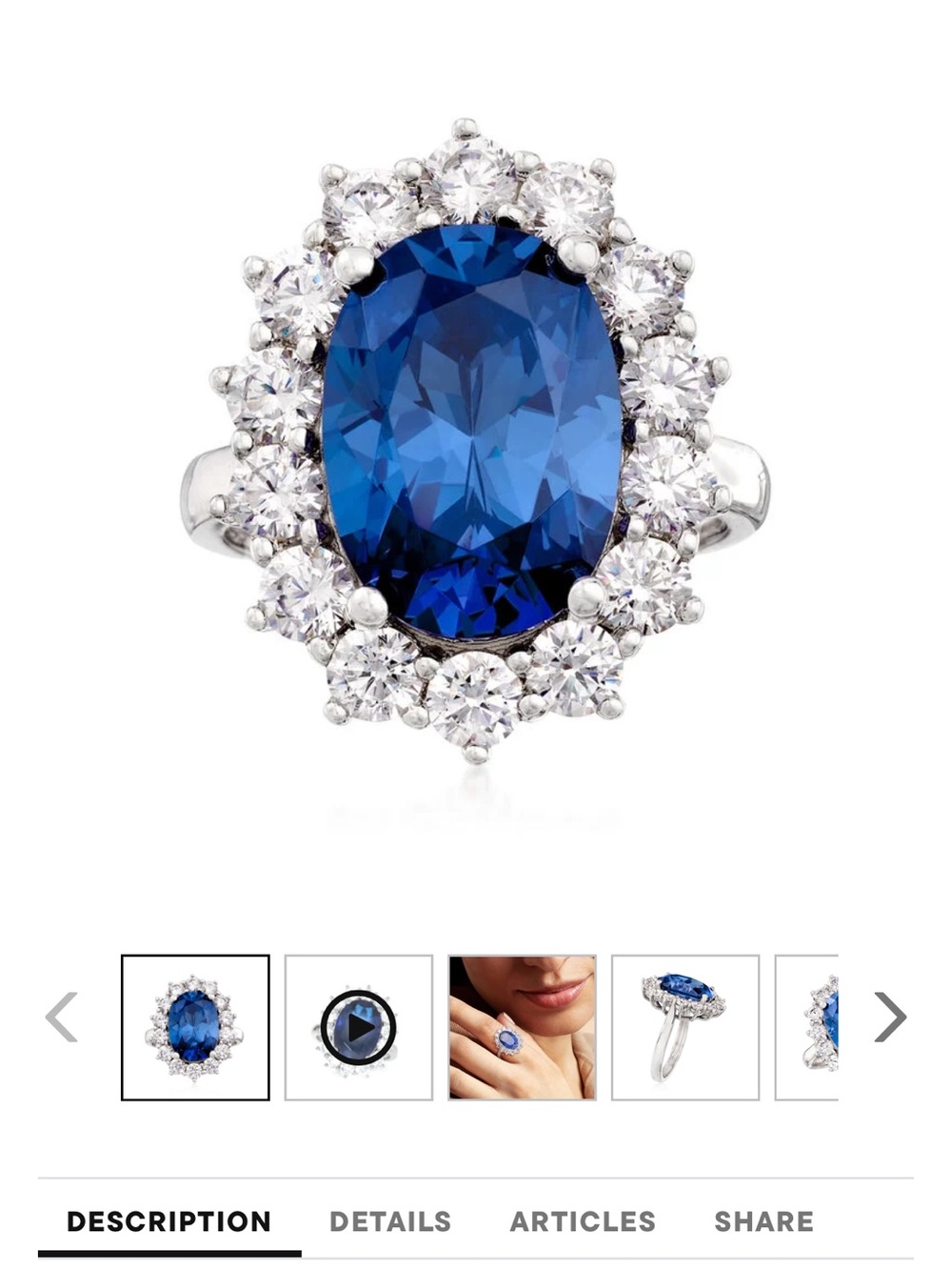 Ross-Simons Deep Blue Oval Halo Cocktail Ring